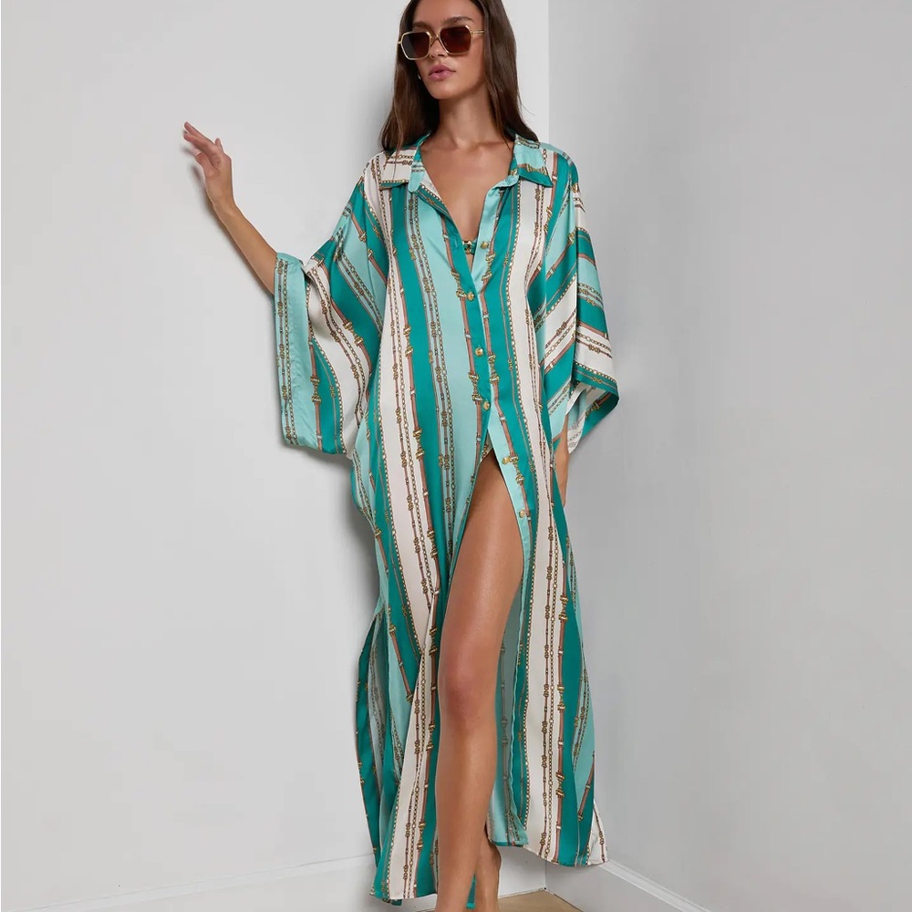 L'AGENCE Wrena Cover-Up Dress in Sage belt stripe size small